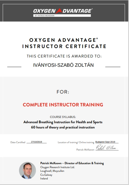 Oxygen Advantage sport légzés oktatói képzés
